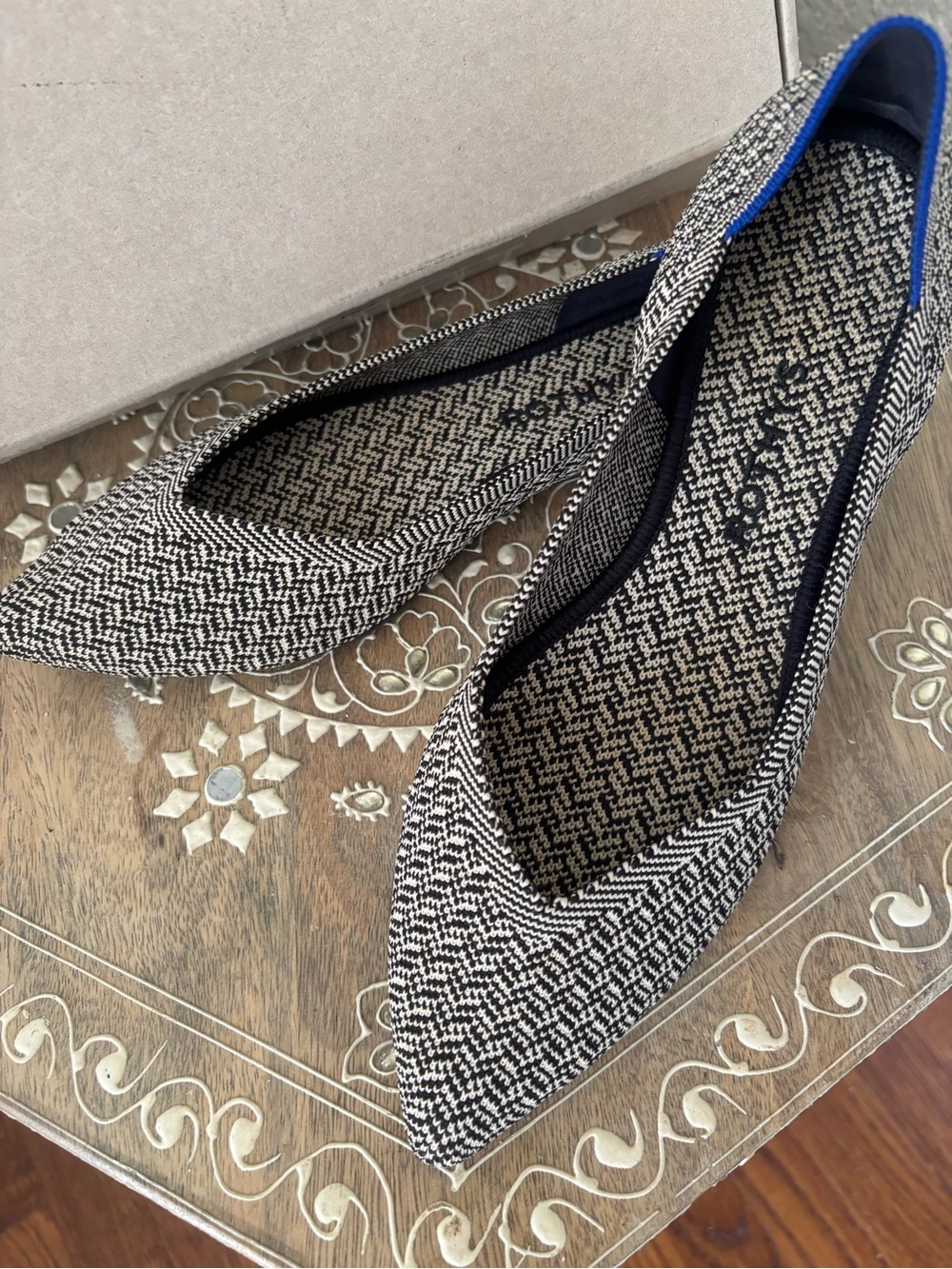 Rothy's Black & White Woven Pointed-Toe Flats